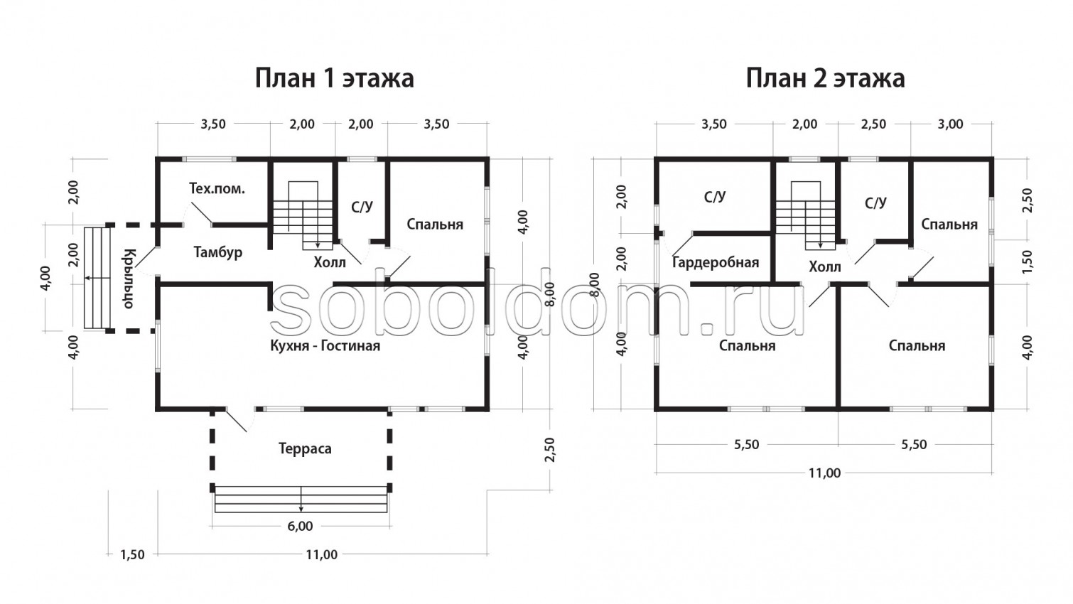 Дом из сухого бруса Д-269, 8х11 м.