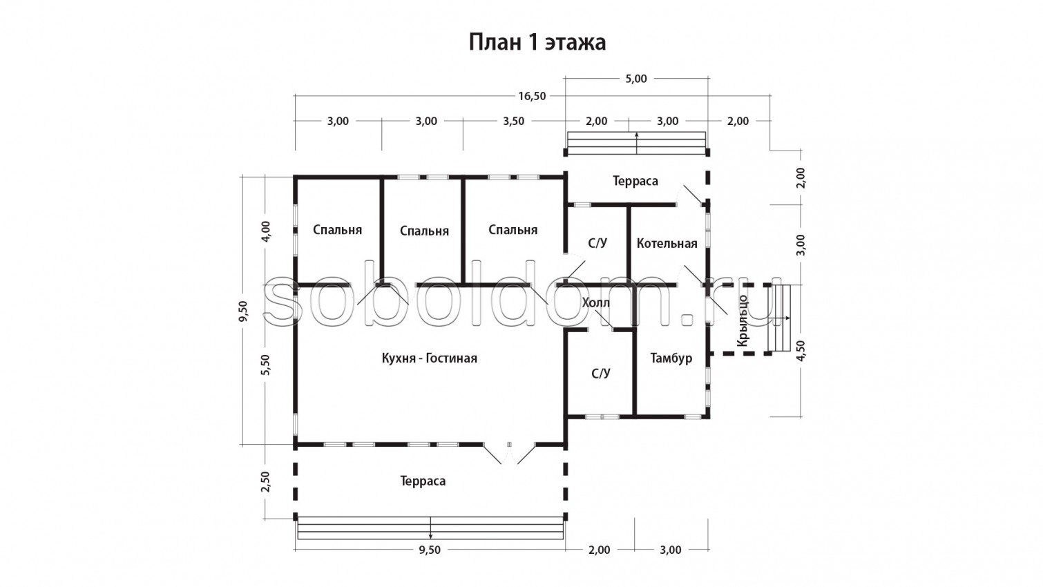 Дом из сухого бруса Д-235, 9,5х14,5 м.