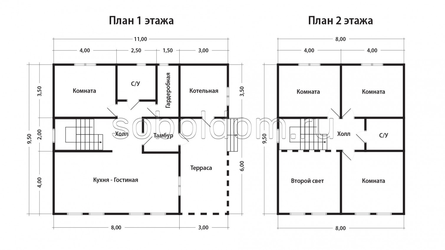 Дом из бруса Д-273, 9,5х11 м.