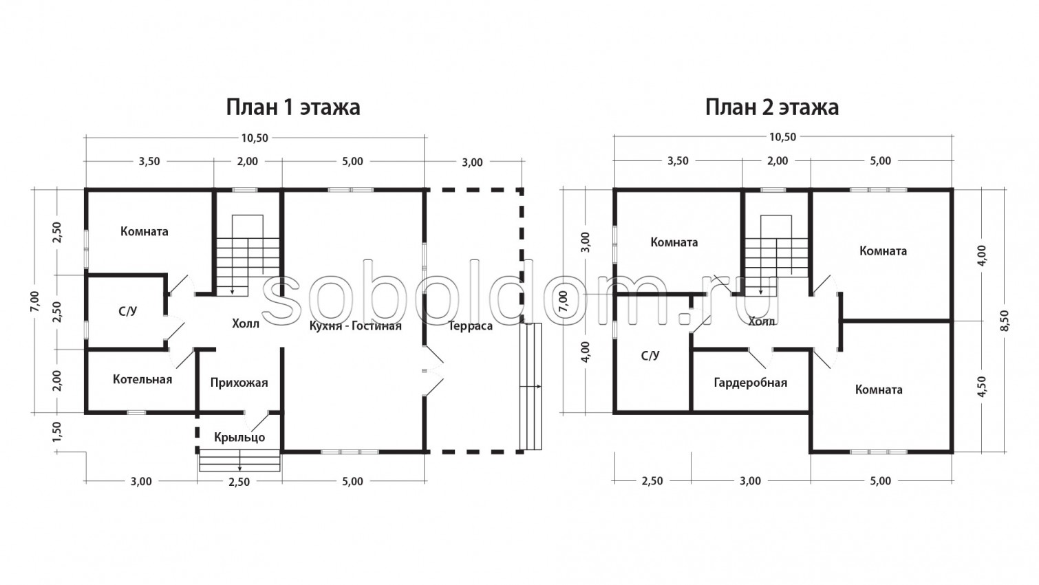 Каркасный дом К-275, 7х10,5 м.