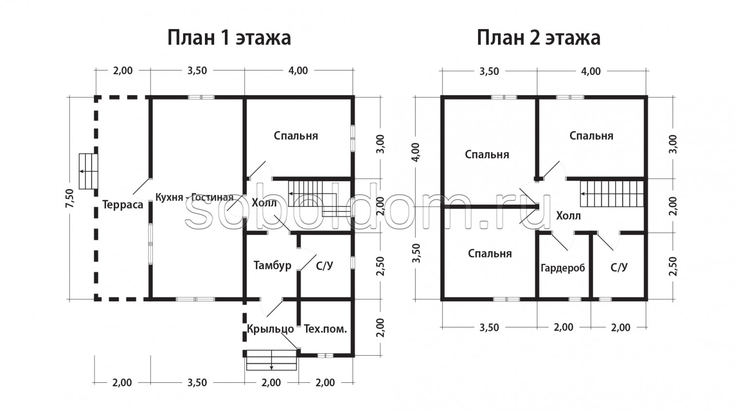 Дом из сухого бруса Д-278, 7,5х9,5 м.