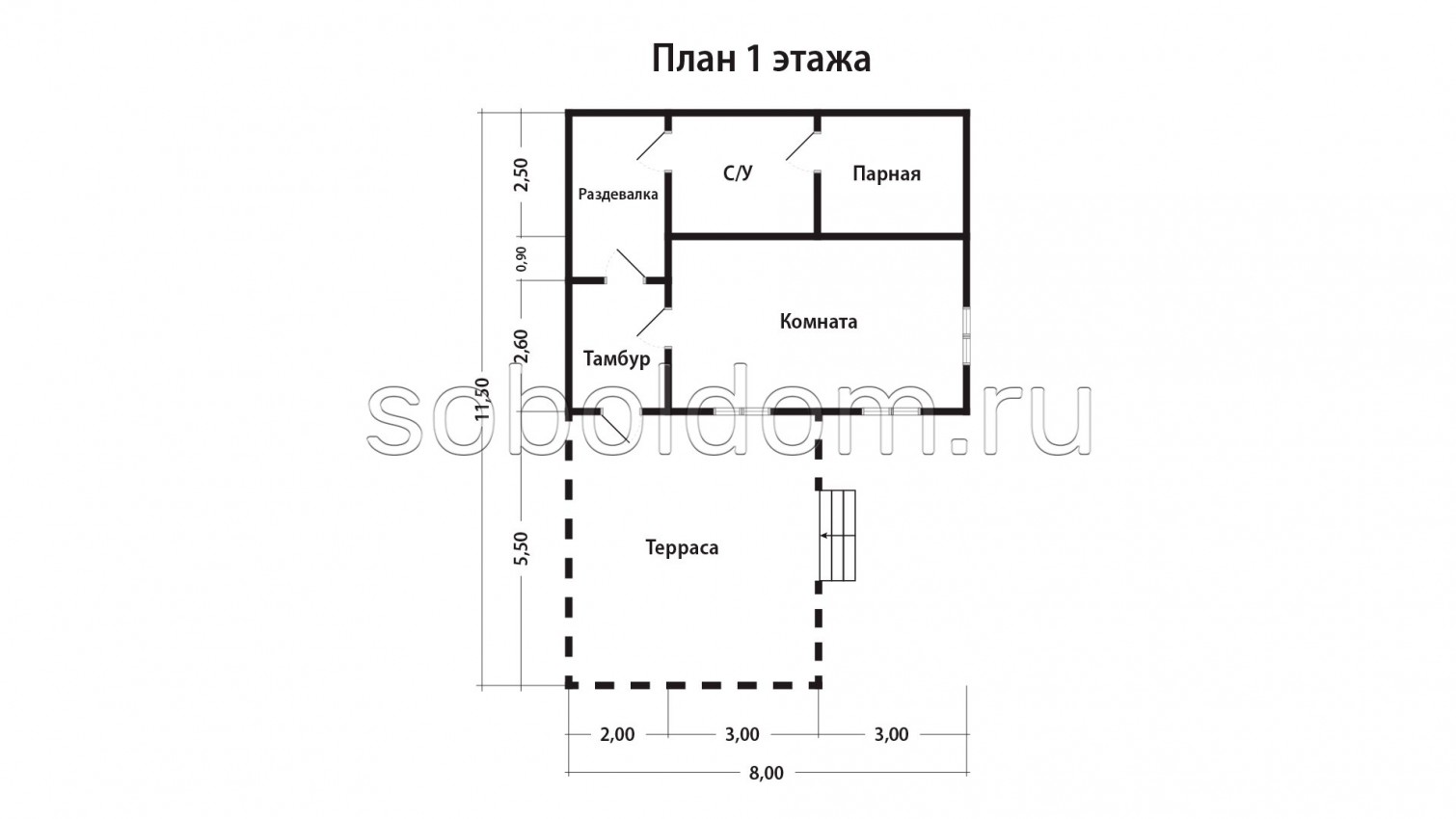 Баня из бруса Б-27, 11,5x8 м.