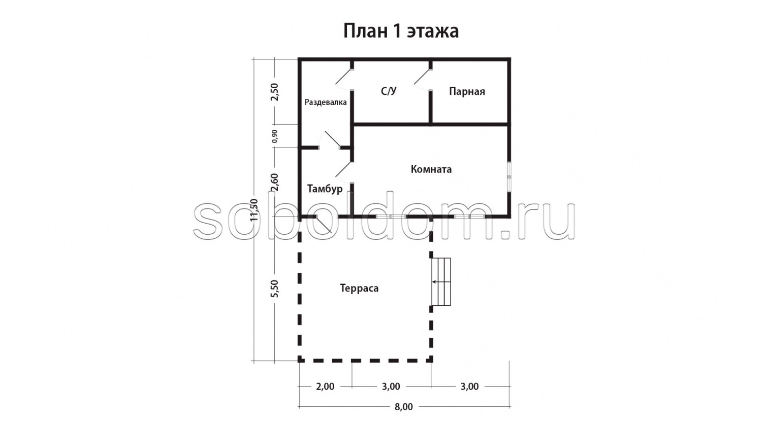 Баня из сухого бруса Б-27, 11,5x8 м.