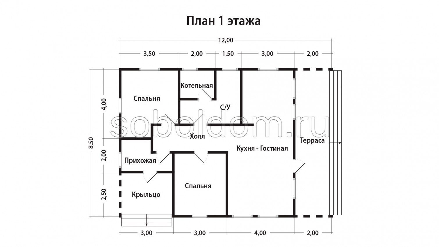 Дом из сухого бруса Д-236, 8,5х12 м.