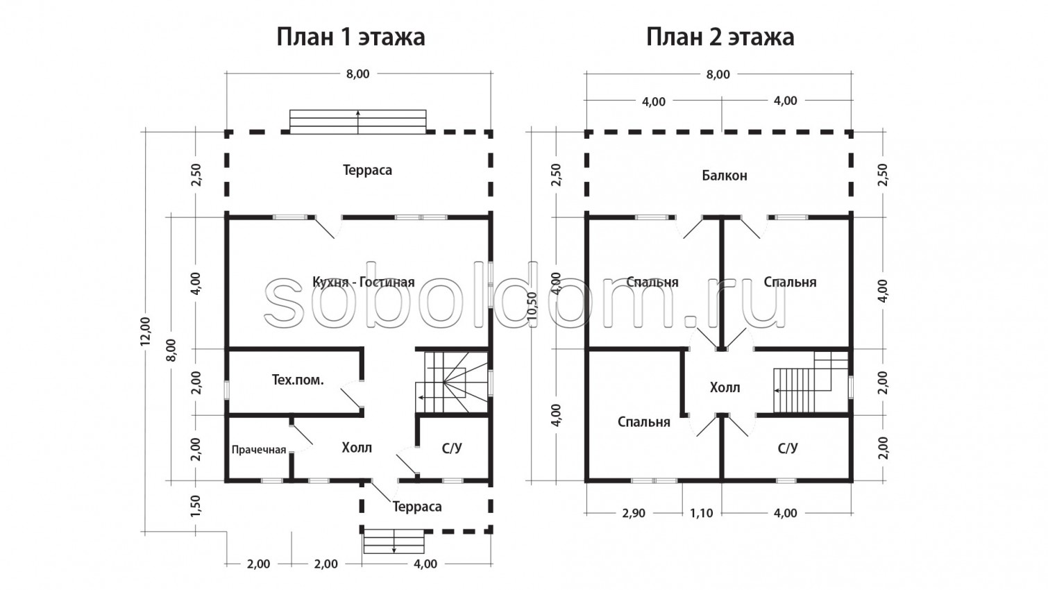 Каркасный дом К-283, 8х12 м.