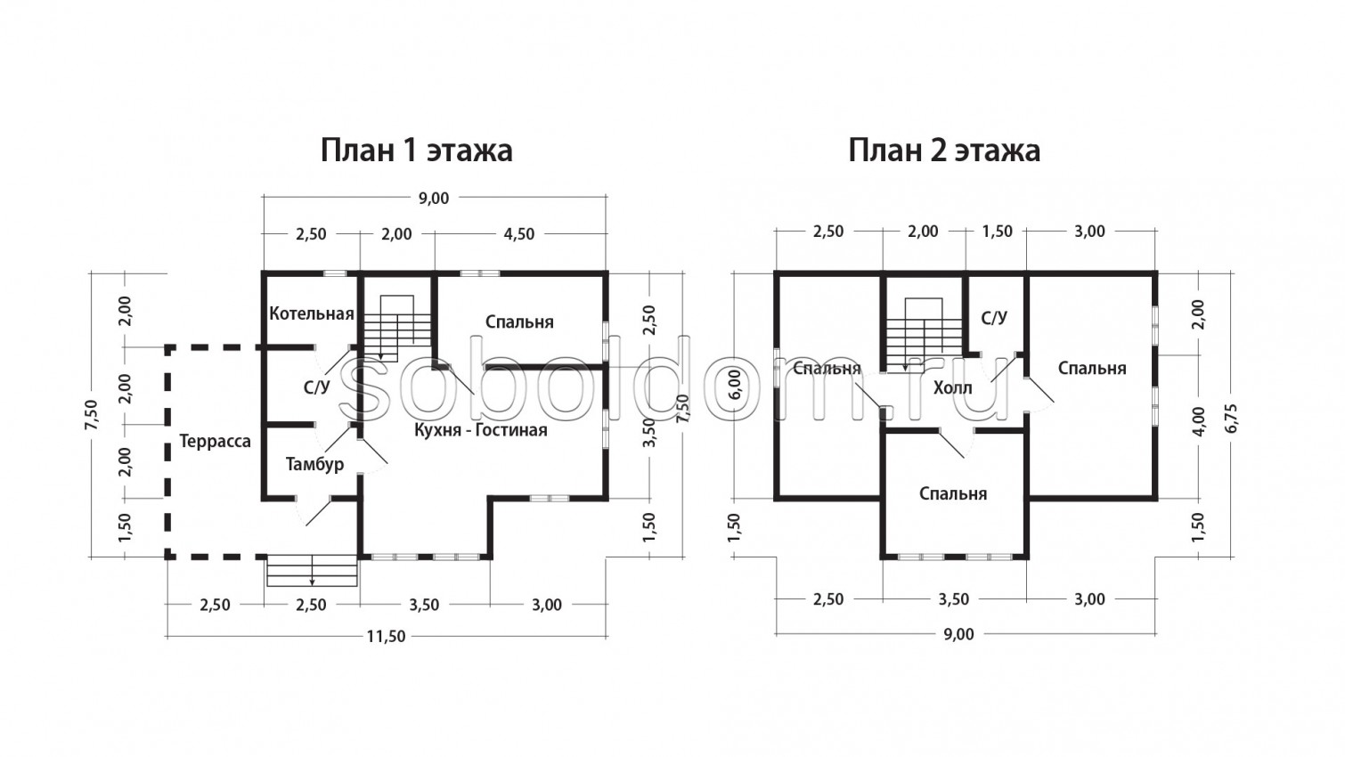 Дом из сухого бруса Д-193, 7,5х9 м.