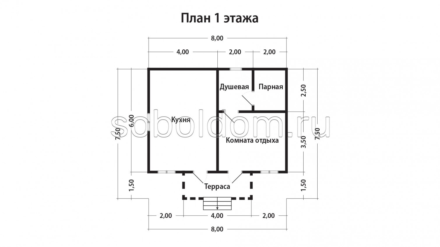 Баня из бруса Б-57, 6х8 м.