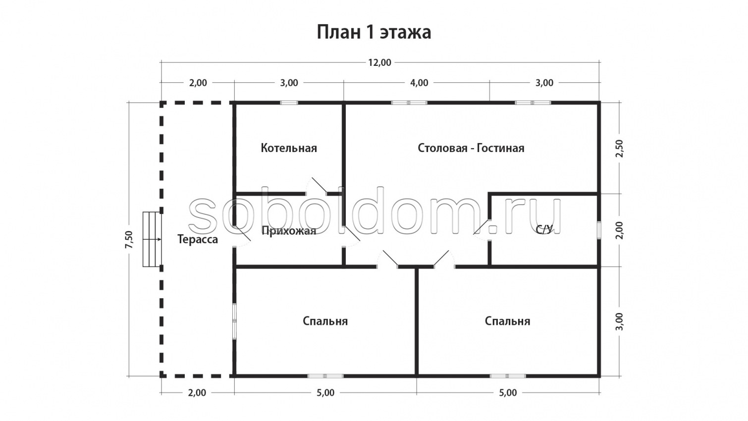 Дом из сухого бруса Д-37, 12х7,5 м.
