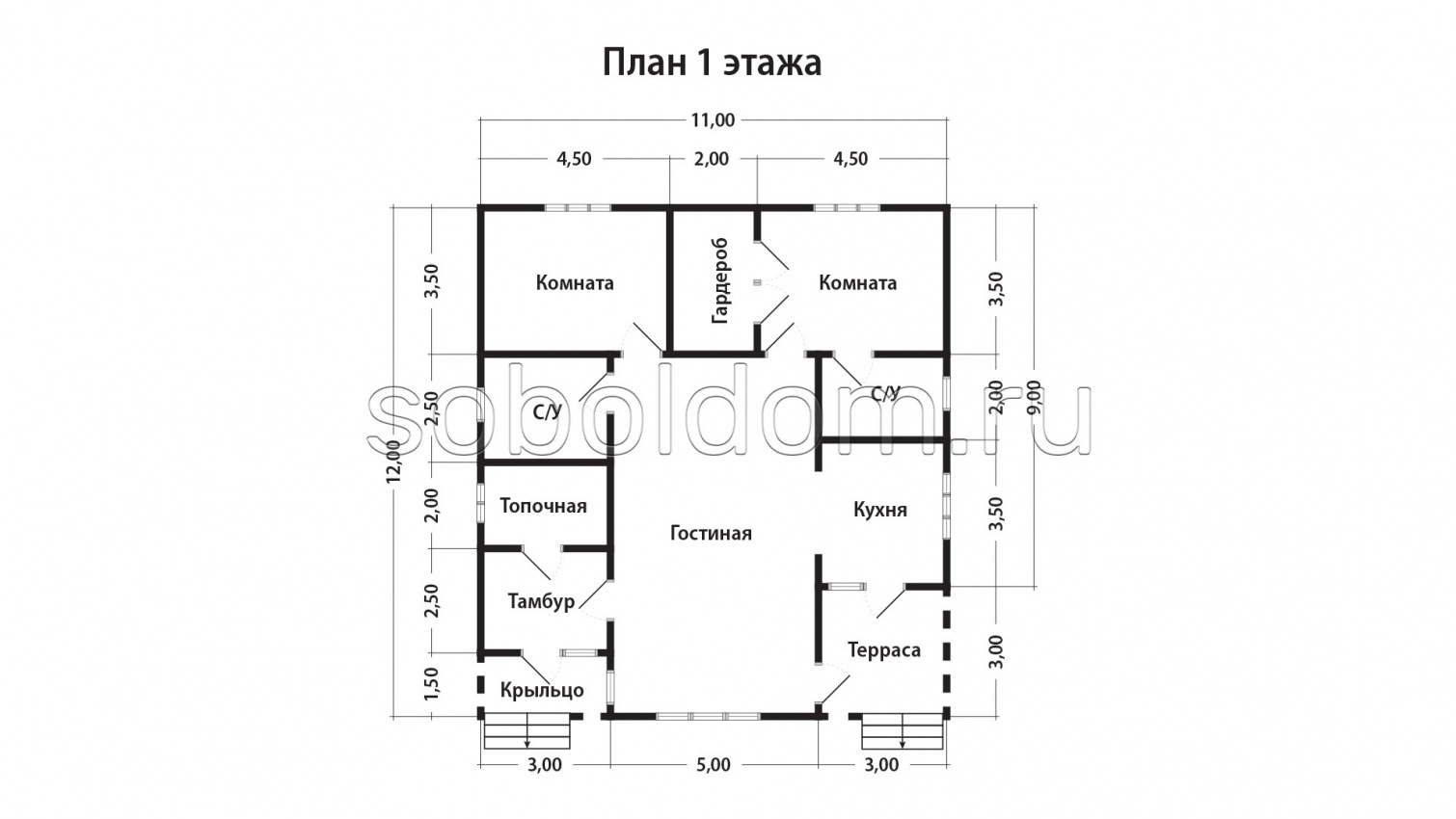 Дом из бруса Д-198, 11х12 м.