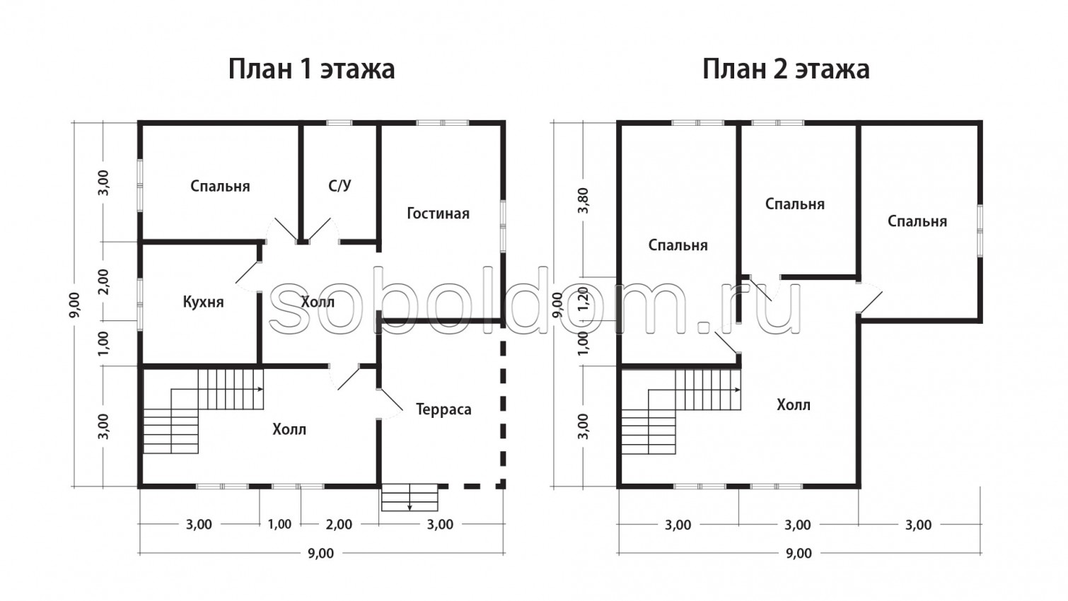 Каркасный дом К-199, 9х9 м.