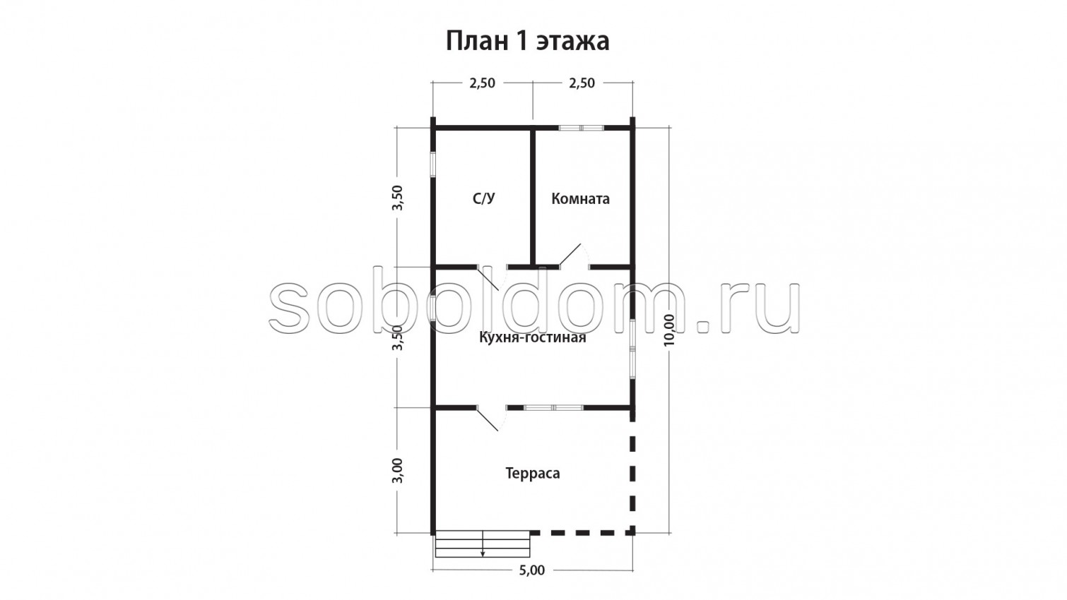 Дом из сухого бруса Д-201, 5х10 м.