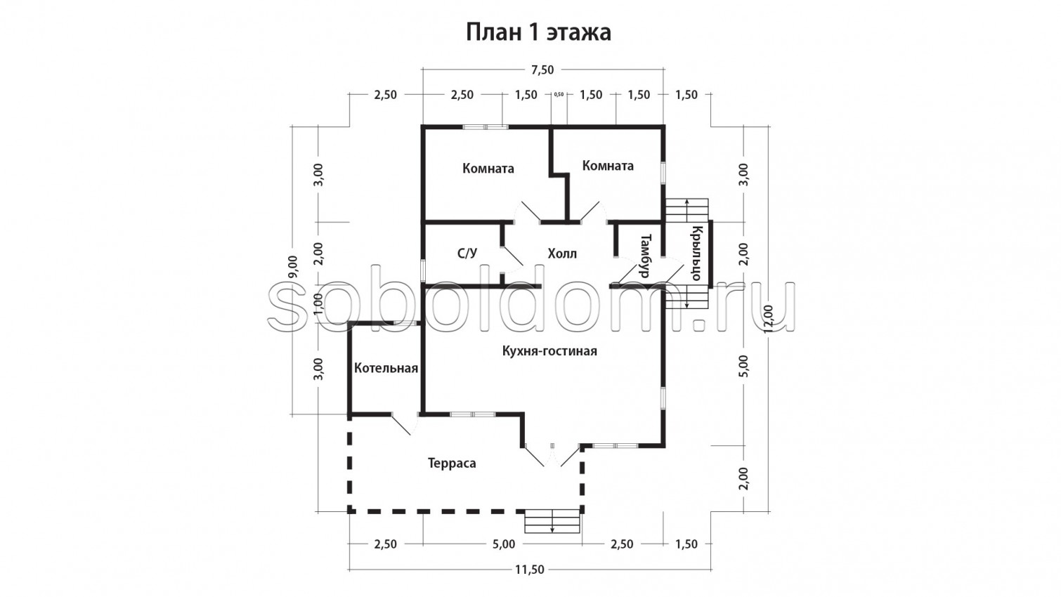 Каркасный дом К-202, 11,5х12 м.