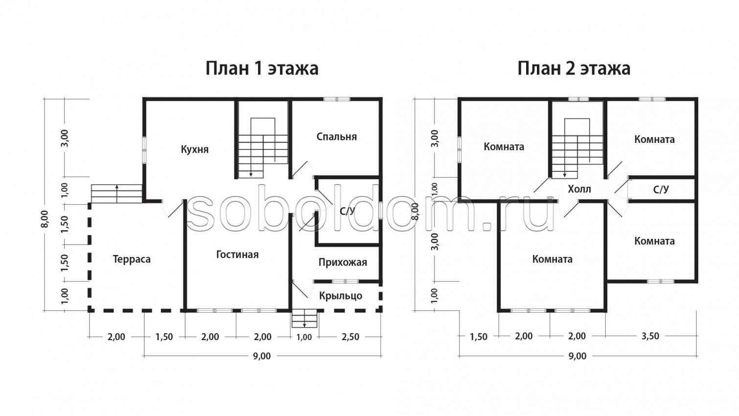 Каркасный дом К-204, 8х9 м.