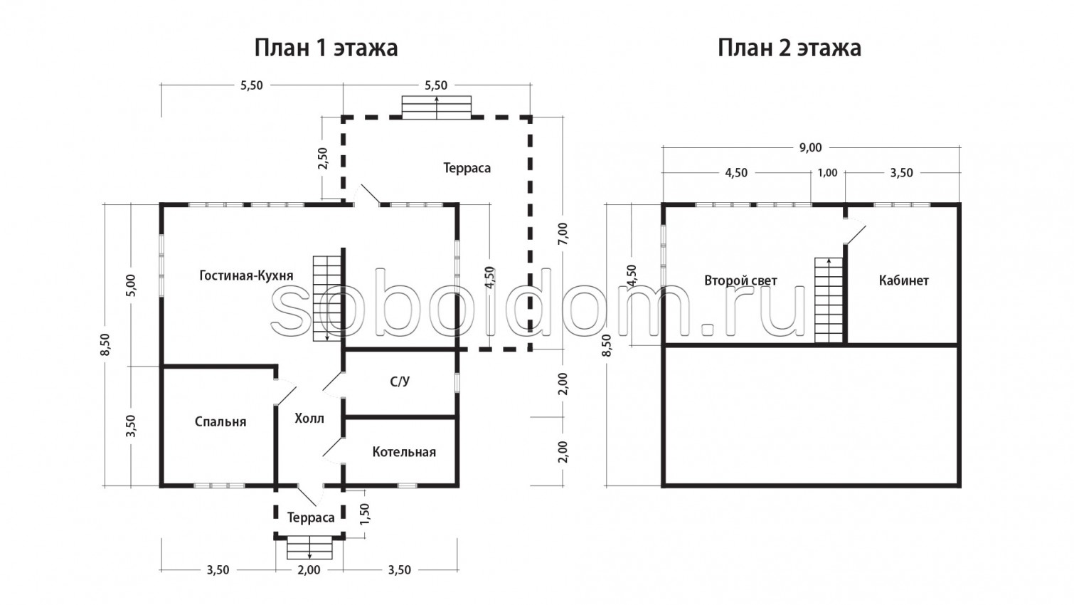 Дом из сухого бруса Д-209, 8,5х9 м.