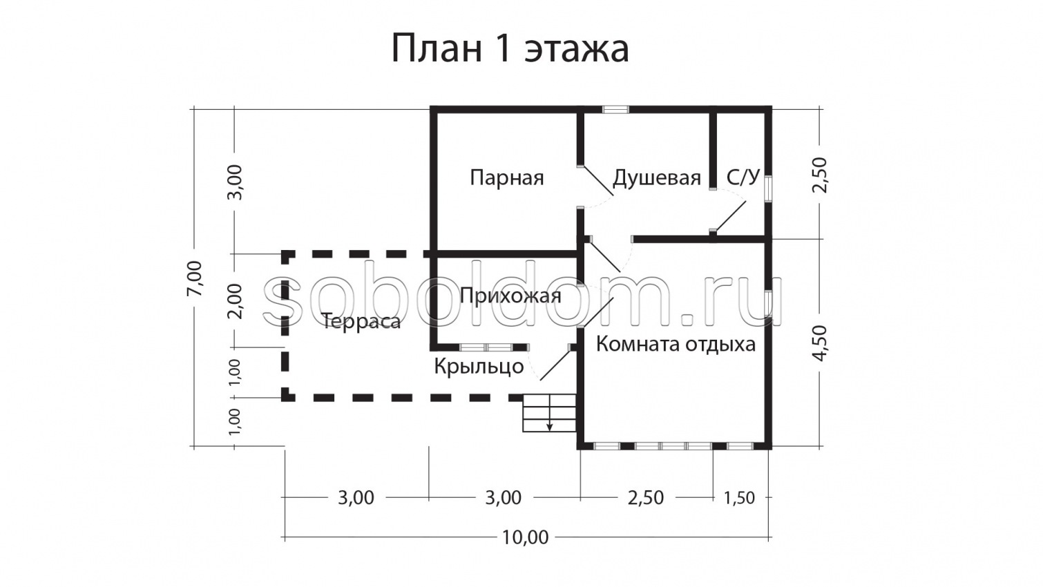 Баня из бруса Б-65, 7х10 м.