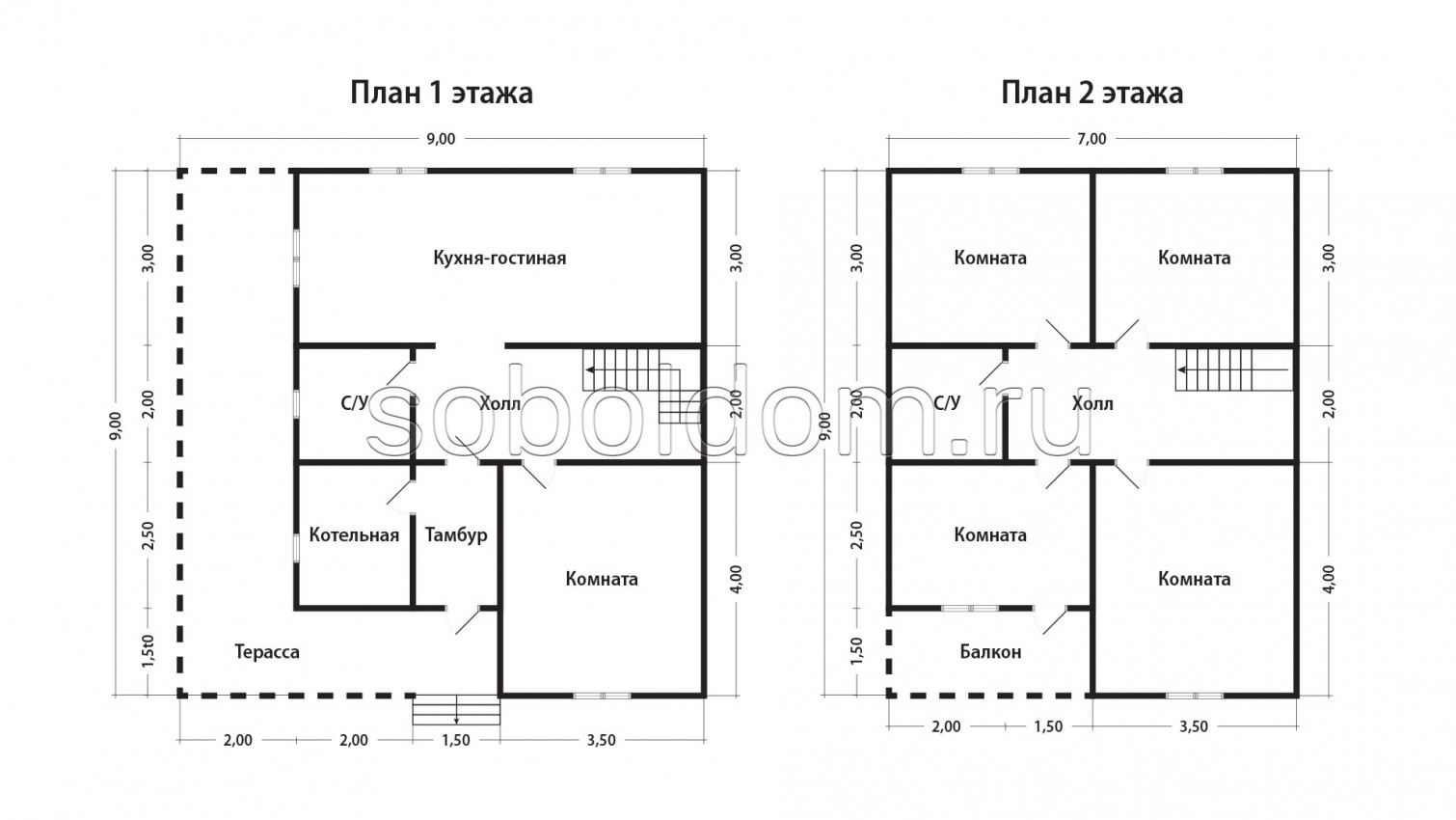 Каркасный дом К-80, 9х9 м.