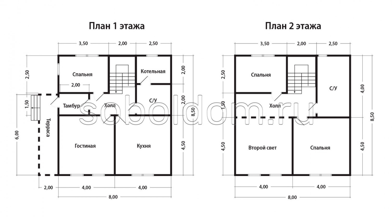 Каркасный дом К-211, 8х8,5 м.