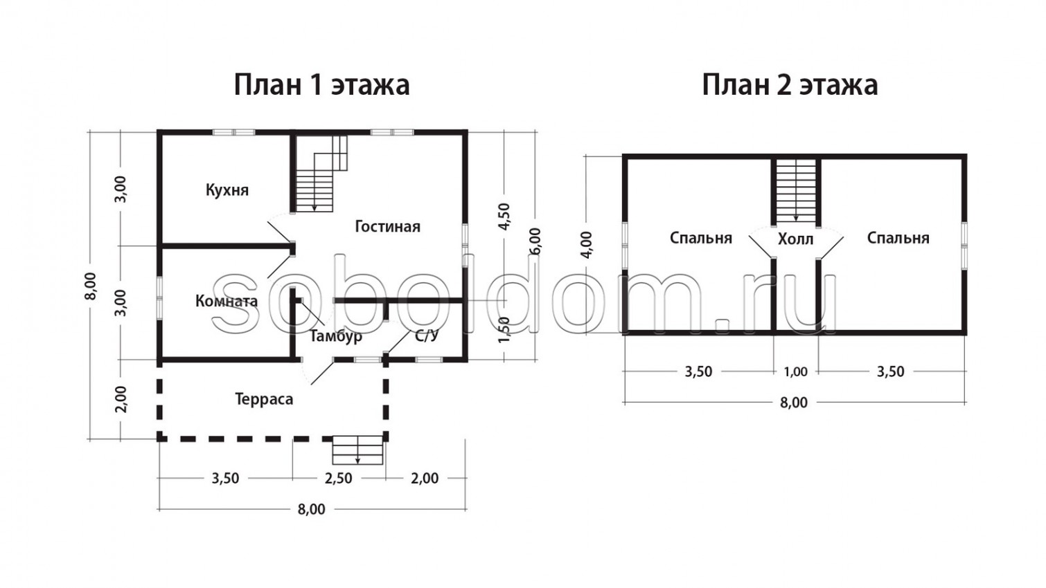 Дом из сухого бруса Д-215, 6х8 м.