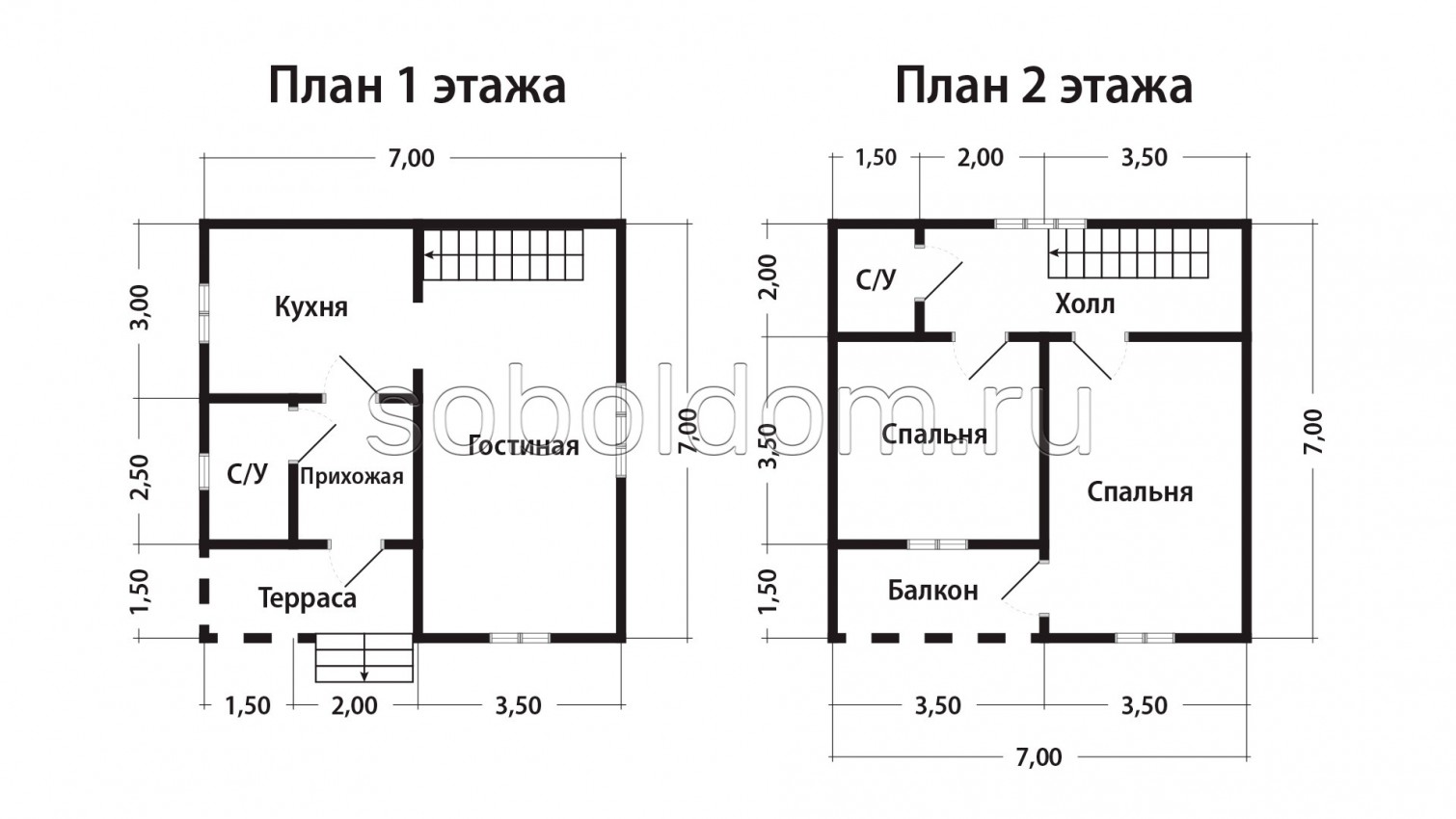 Каркасный дом К-216, 7х7 м.