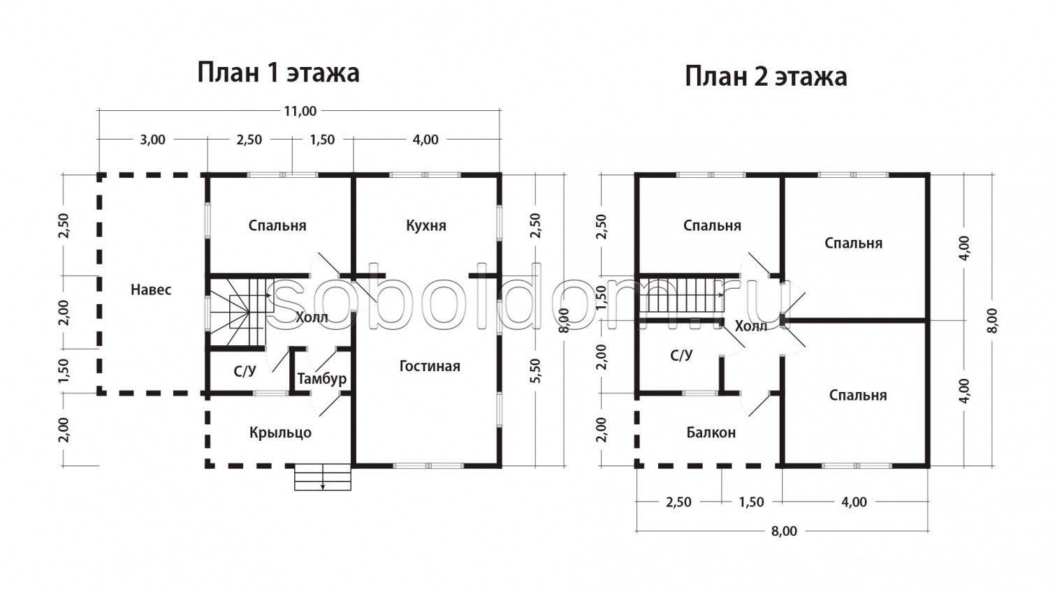 Каркасный дом К-217, 8х8 м.