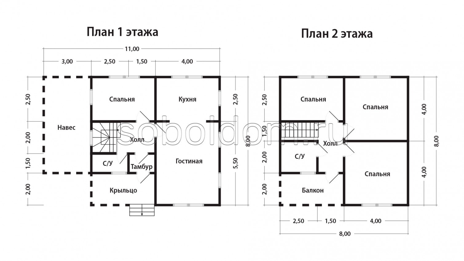 Каркасный дом К-217, 8х8 м.