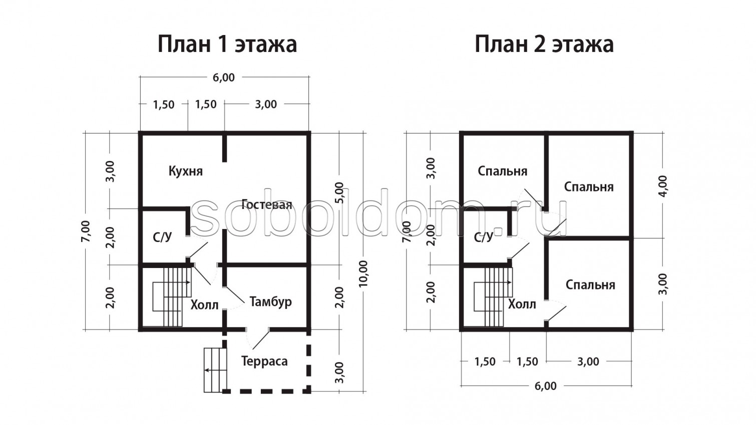 Дом из сухого бруса Д-218, 6х7 м.