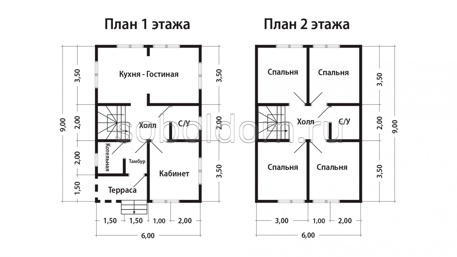 Каркасный дом К-219, 6х9 м.