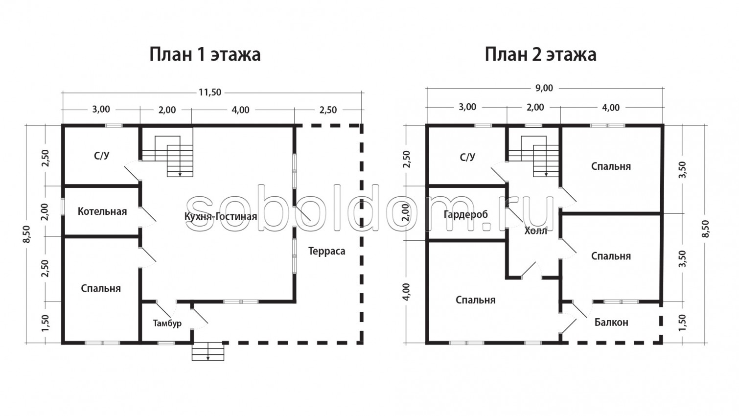 Каркасный дом К-162, 8,5х11,5 м.