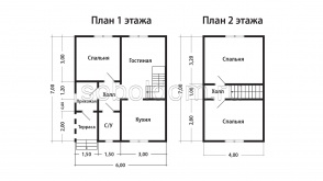 Каркасный дом К-102, 6x7 м.