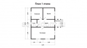 Каркасный дом К-108, 6x8 м.