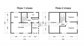 Дом из бруса Д-111, 8x6 м.