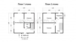 Дом из бруса Д-176, 6х6 м.