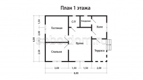 Дом из сухого бруса Д-109, 8x6 м.