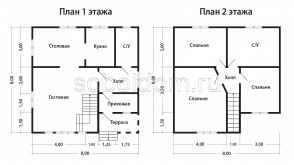 Каркасный дом К-124, 8x8 м.