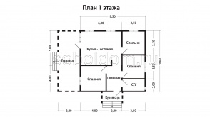 Дом из сухого бруса Д-237, 9х9,5 м.