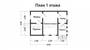 Баня из сухого бруса Б-24, 6x4 м.