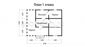 Баня из сухого бруса Б-58, 6х8 м.