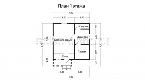 Баня из бруса Б-62, 6х6 м.