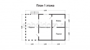 Каркасная баня К-41, 6x4 м.