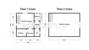 Каркасная баня К-47, 6x6 м.