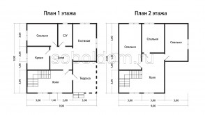 Каркасный дом К-199, 9х9 м.