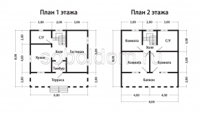 Дом из сухого бруса Д-214, 8х8 м.